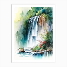 Skradinski Buk Waterfall, Croatia Water Colour  (1) Art Print