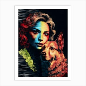 Portrait Of A Woman With A Dog Art Print