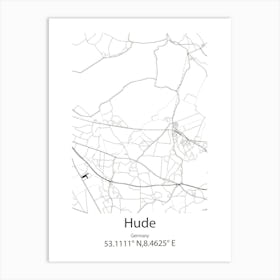 Hude,Germany Minimalist Map Art Print