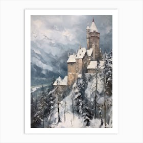 Vintage Winter Painting Schloss Neuschwanstein Germany Art Print