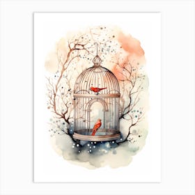 Snowy Bird Cage 2 Art Print