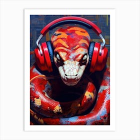 Snake With Headphones animal Art Print