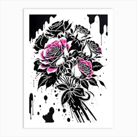 Black And Pink Roses Art Print
