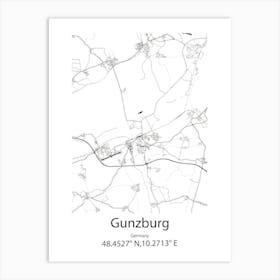 Gunzburg,Germany Minimalist Map Art Print