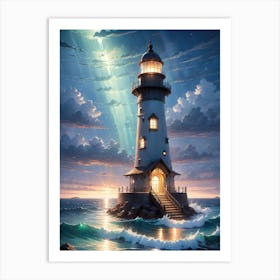 A Lighthouse In The Middle Of The Ocean 23 Art Print