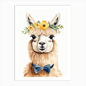 Baby Alpaca Wall Art Print With Floral Crown And Bowties Bedroom Decor (7) Art Print