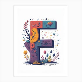 Colorful Letter F Illustration 24 Art Print