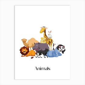 59.Beautiful jungle animals. Fun. Play. Souvenir photo. World Animal Day. Nursery rooms. Children: Decorate the place to make it look more beautiful. Art Print