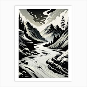 Black And White Mountain Landscape 1 Art Print