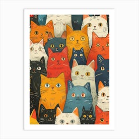 Perfectly Repeatable Artwork With Cute Cat Faces 64 Art Print