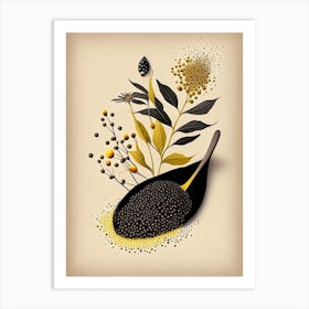 Black Mustard Seed Spices And Herbs Retro Drawing 1 Art Print