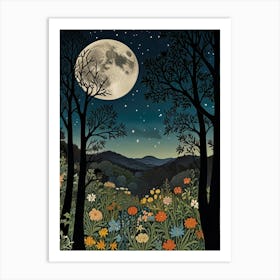 Moonlight In The Woods Style William Morris Art Print 5 Art Print