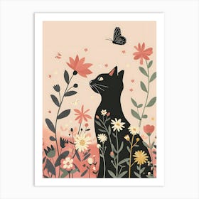 Black Cat In Flowers 5 Art Print