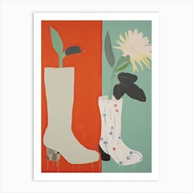 Painting Of Cowboy Boots With Flowers, Pop Art Style 3 Art Print