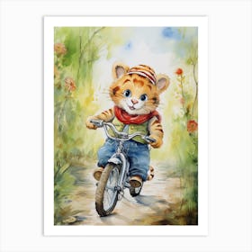 Tiger Illustration Biking Watercolour 3 Art Print