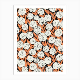 Blooming Abstract Allium Flowers White Orange Black Art Print