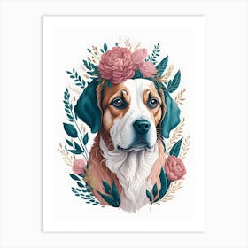 Cyte Dog Portrait Pink Flowers Painting (16) Art Print