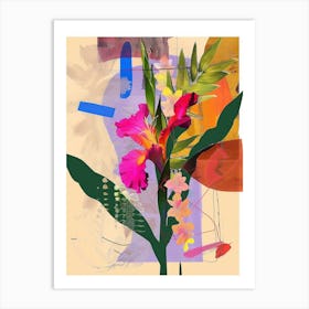 Gladiolus 1 Neon Flower Collage Art Print