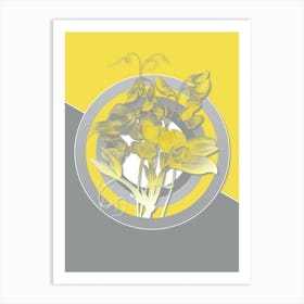 Vintage Sweet Pea Botanical Geometric Art in Yellow and Gray n.455 Art Print