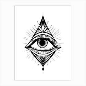 Consciousness, Symbol, Third Eye Simple Black & White Illustration 3 Art Print