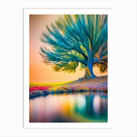 Tree By The Water Art Print