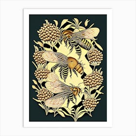 Colony Of Bees Black 2 William Morris Style Art Print