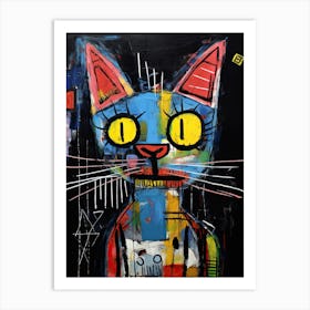 The Enigmatic Prowler: Black Cat in Graffiti Art Print