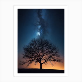 Tree Silhouetted Against The Night Sky Art Print