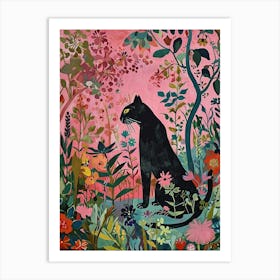 Floral Animal Painting Panther Art Print