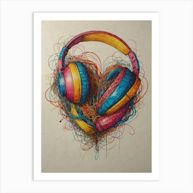 Headphones In A Heart 1 Art Print