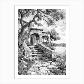 The Oasis On Lake Travis Austin Texas Black And White Drawing 4 Art Print
