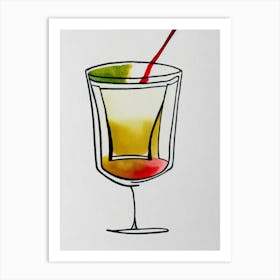 MCocktail Poster artini Minimal Line Drawing With Watercolour Cocktail Poster Art Print
