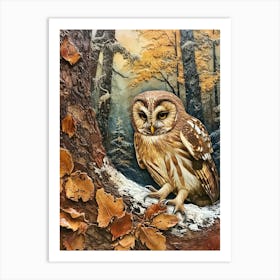 Northern Saw Whet Owl Relief Illustration 3 Art Print