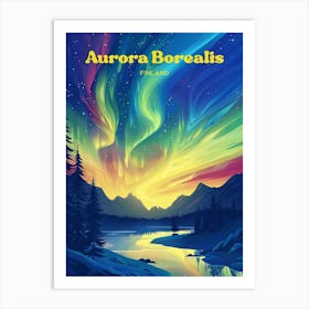 Aurora Borealis Finland A Northern Lights Travel Art Art Print