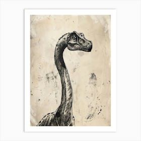 Corythosaurus Dinosaur Black Ink & Sepia Illustration 1 Art Print