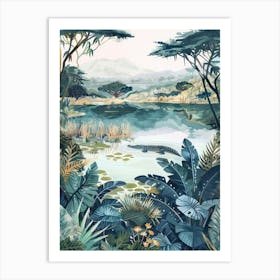 Crocodile Pastels Jungle Illustration 3 Art Print