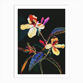 Neon Flowers On Black Impatiens 4 Art Print