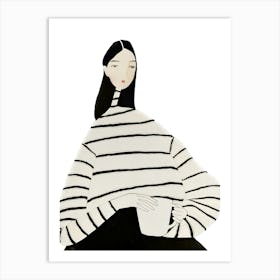 Black And White Striped Sweater Art Print