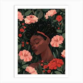 Black Girl In Flowers Art Print