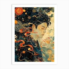 Whimsical Asian Man In Deep 1 Art Print