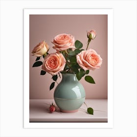 A Vase Of Pink Roses 34 Art Print