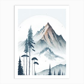 Mountain And Forest In Minimalist Watercolor Vertical Composition 174 Art Print