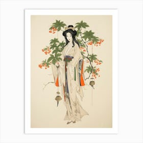 Kikyo Chinese Bellflower Vintage Japanese Botanical And Geisha Art Print