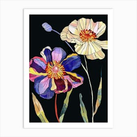 Neon Flowers On Black Ranunculus 4 Art Print