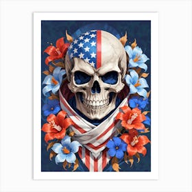 American Flag Floral Face Evil Death Skull (60) Art Print