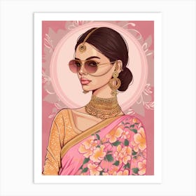 Indian Woman In Pink Sari Art Print