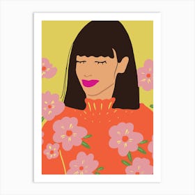 Illustration Of A Woman With Flowers 1 Art Print