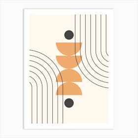 Mid Century Modern Geometric Abstract, Rainbow, Sun, Moon Phases in Black and Gold, Scandinavian, Boho by Nineflorals Art Print