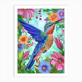 Humming Bird And Flowers Art Print