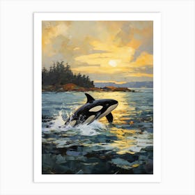Cloudy Sun And Orca Whale Impasto Style Art Print